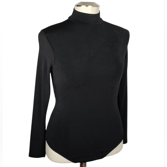 Victoria's Secret Tops - 90s Victoria's Secret Retro Black Mock Neck Stretch Thong Bodysuit Size Large